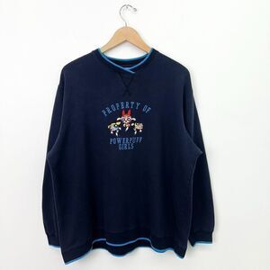 Cartoon Network Powerpuff Girls Vintage 2000 Y2K Navy Embroidered Crewneck Sweat